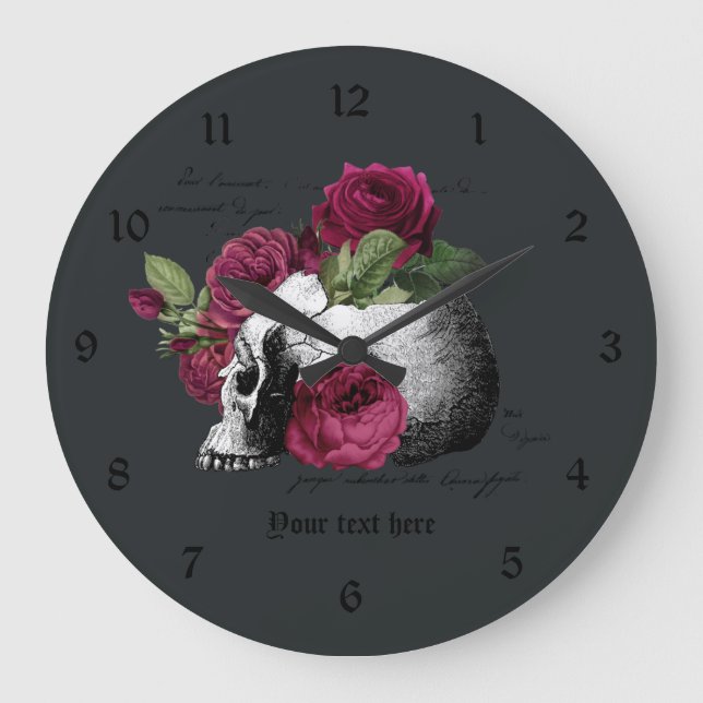 Grande Horloge Ronde Crâne floral bourguignon crâne gothique (Recto)