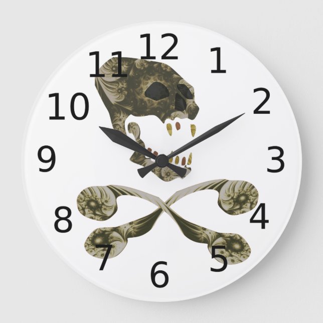 Grande Horloge Ronde Crâne fractal et os croisé (Recto)