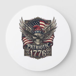 Grande Horloge Ronde Crâne Liberté Cyber Patriotique Futur Cyberpunk Gr