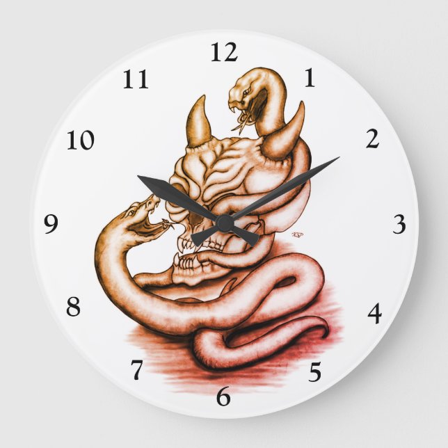 Grande Horloge Ronde Crâne - Tête diabolique avec serpent (Recto)