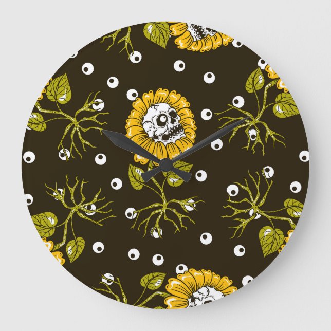 Grande Horloge Ronde Crânes de tournesol : Unique Motif sans fil. (Recto)