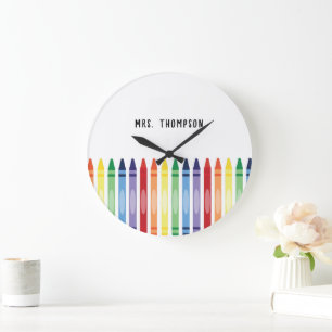 Grande Horloge Ronde Crayons arc-en-ciel colorés Appréciation de l'ense