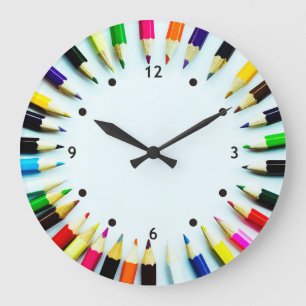 Grande Horloge Ronde Crayons/crayons colorés de cercle + vos idées