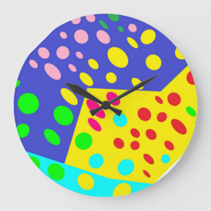 Grande Horloge Ronde Crazy mignon pots design jaune blues rouges