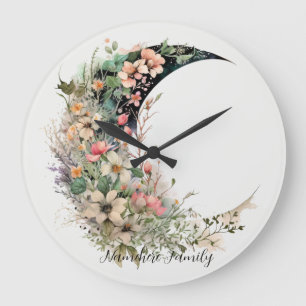 Grande Horloge Ronde Créez Votre Propre Lune Croissante Florale de Prai
