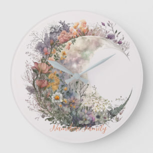 Grande Horloge Ronde Créez votre propre lune florale printanière et bru
