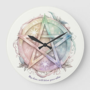 Grande Horloge Ronde Créez votre propre Pastel Starry Rainbow Pentacle