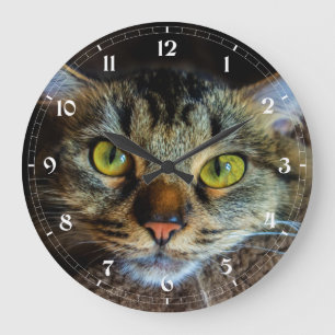 Grande Horloge Ronde Créez votre propre photo de chat - Fluffy Tabby Ca