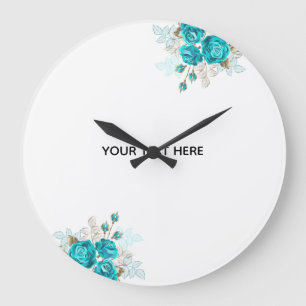Grande Horloge Ronde Créez Votre Propre Rose Bleue Élégante