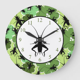 Grande Horloge Ronde Cricket Floral Pattern Green and Black