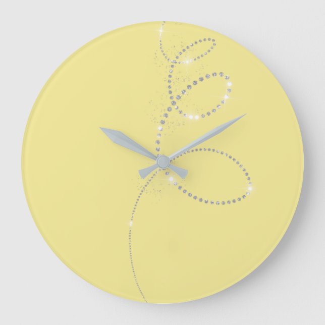 Grande Horloge Ronde Cristaux Canaries Jaunes Gris Infinité Diamant (Recto)