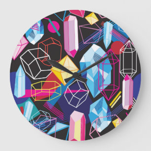 Grande Horloge Ronde Cristaux colorés, abstrait foncé arrière - plan