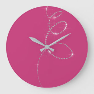 Grande Horloge Ronde Cristaux de fuchsia rose Gris Infinie Diamant