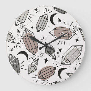 Grande Horloge Ronde Cristaux, Lune, Étoiles, Design Chevauché.