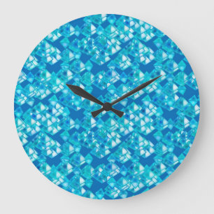 Grande Horloge Ronde cristaux pyramidaux, turquoise et bleue