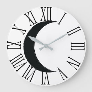 Grande Horloge Ronde Croissant Noir Magie Décroissante Astrologie de la