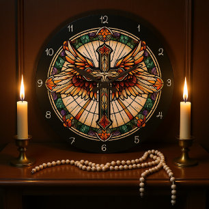 Grande Horloge Ronde Croix à ailes dorées