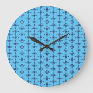 Grande Horloge Ronde Croix chrétienne avec ornement bleu
