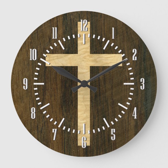 Grande Horloge Ronde Croix chrétienne de base Maple Rosewood (Recto)