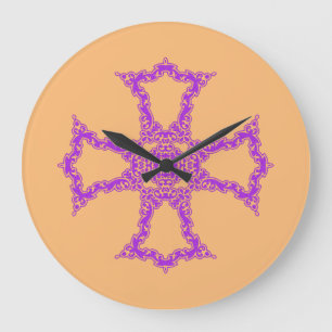 Grande Horloge Ronde Croix chrétienne rose Art moderne esthétique
