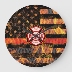 Grande Horloge Ronde Croix et flammes des pompiers