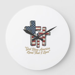 Grande Horloge Ronde Croix patriotique Dieu bénisse l'Amérique Concepti