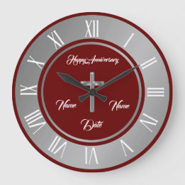 Grande Horloge Ronde Croix Simple Personnaliser Argent Anniversaire