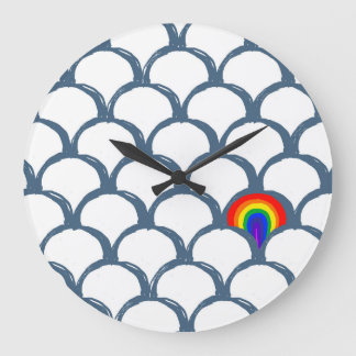 Grande Horloge Ronde Croquis bleu et blanc Motif de saint Jacques et ar