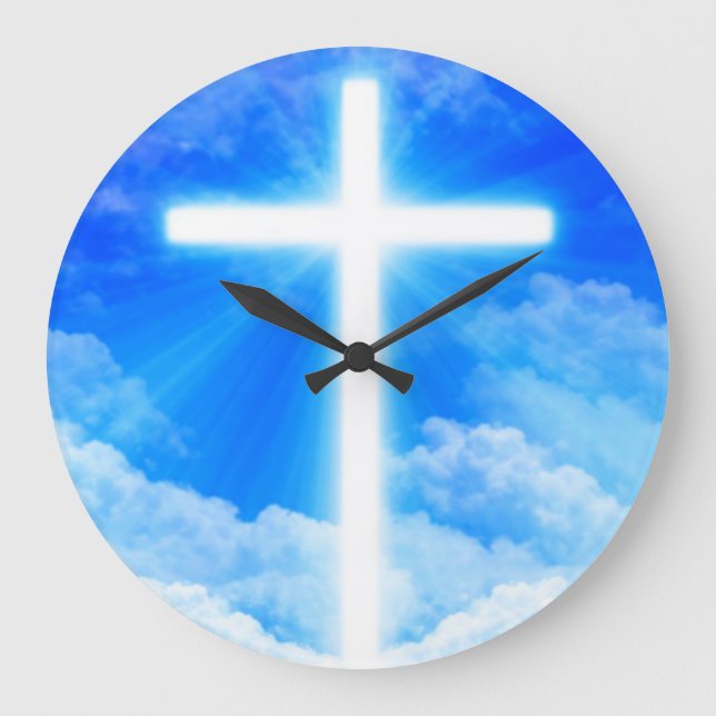Grande Horloge Ronde Cross of Light Jesus Christ Customizable Christian (Recto)