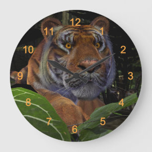 Grande Horloge Ronde Crouching des tigres dans la jungle