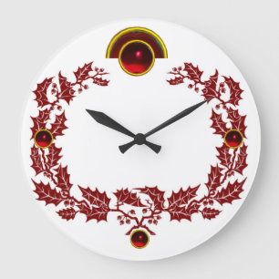 GRANDE HORLOGE RONDE CROWN ROUGE CHRISTMAS WITH HOLLY BERRIES AND RUBIE