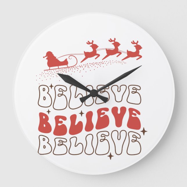 Grande Horloge Ronde Croyez Noël Père Noël Bois Panneau (Recto)