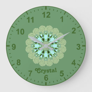 Grande Horloge Ronde CRYSTAL~ Fractage Motif vert tons ~