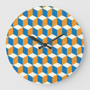Grande Horloge Ronde Cubes isométriques rétro, illusion géométrique