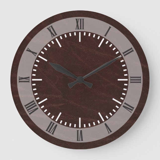 Grande Horloge Ronde Cuir Brown foncé (Recto)