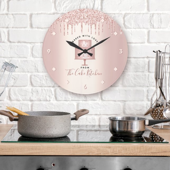 Grande Horloge Ronde Cuisine boulangerie Pâtisserie Chef Rose Gold Part (Créateur téléchargé)