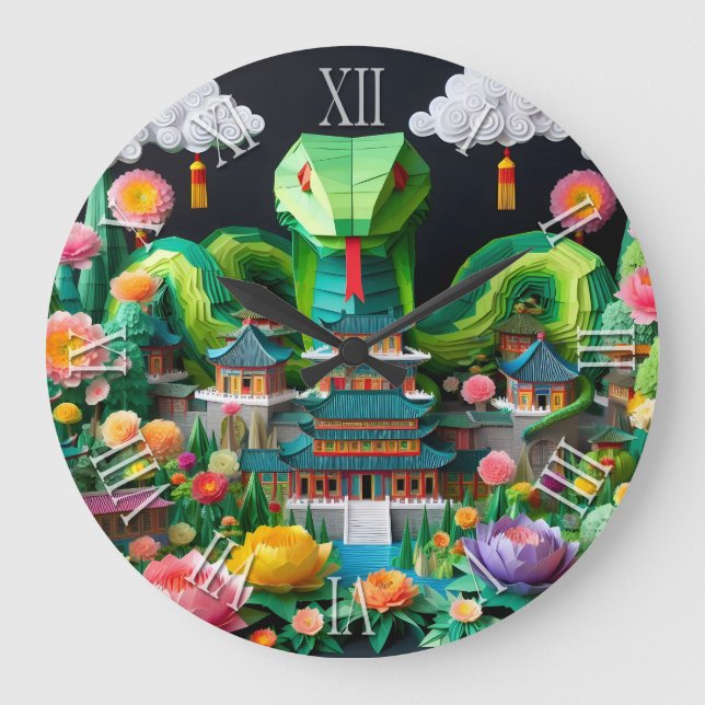 Grande Horloge Ronde Cuisine chinoise Nouvel An Serpent Origami WC8 (Recto)