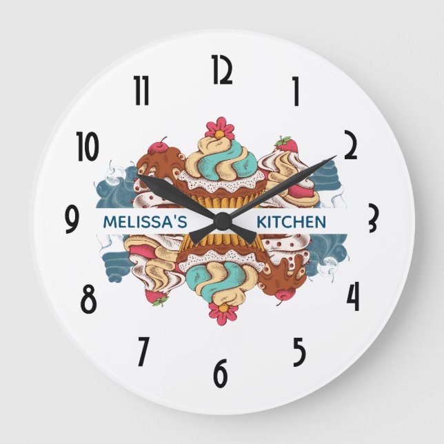 Grande Horloge Ronde Cuisine douce de dessert de rétros petits gâteaux (Recto)