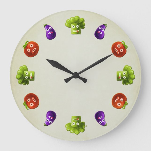 Grande Horloge Ronde Cuisine drôle de légumes de bande dessinée (Recto)