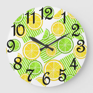 Grande Horloge Ronde Cuisine Moderne Citron Vert