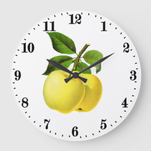 Grande Horloge Ronde Cuisine murale aux pommes jaunes Vintages