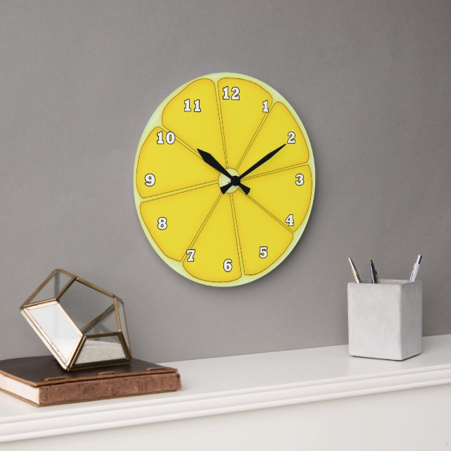 Grande Horloge Ronde Cuisine murale citron (Bureau)