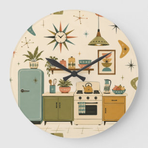 Grande Horloge Ronde Cuisine rétro atomique moderne du milieu du siècle