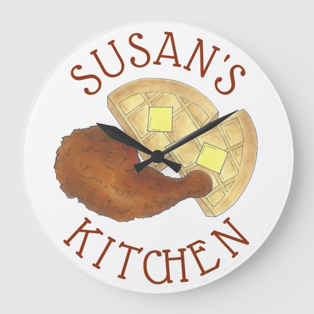 Grande Horloge Ronde Cuisine soule classique Poulet frit et gaufres Din (Recto)