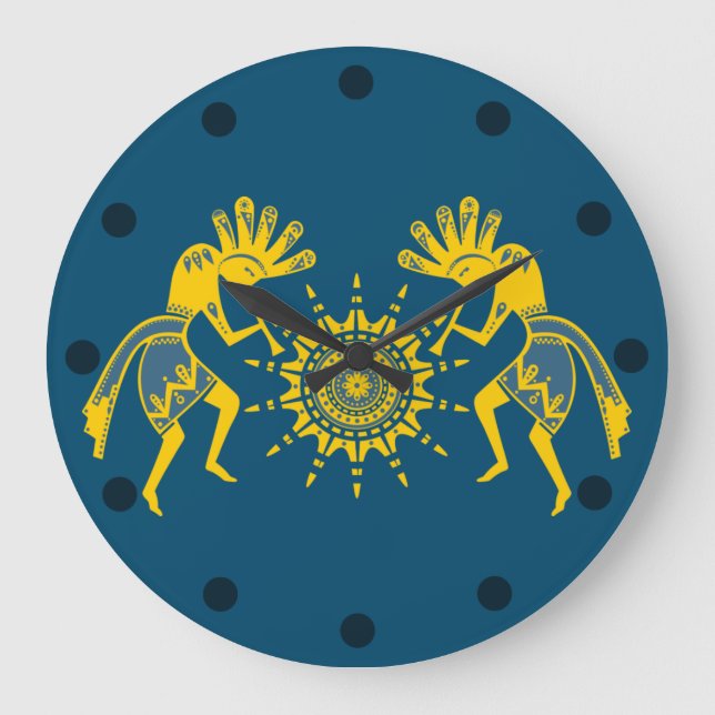 Grande Horloge Ronde Culture amérindienne - Soleil Danser Kokopelli 6 (Recto)