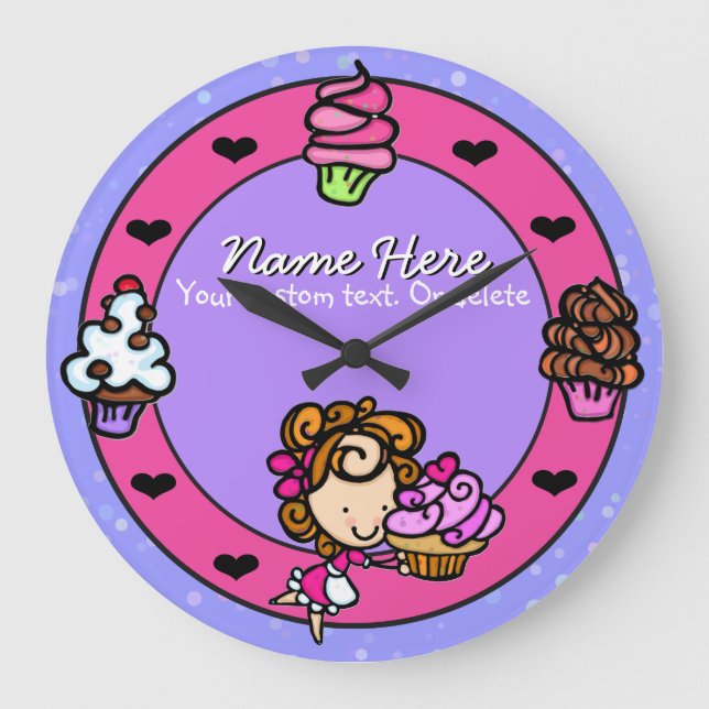 Grande Horloge Ronde Cupcake.Baker.Baking.Pink.Personnalized. (Recto)