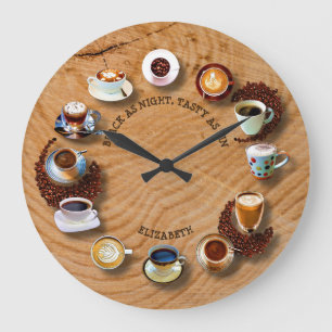 Grande Horloge Ronde Cups of Black Coffee with Beans As A Named Clock