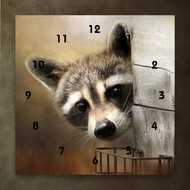 Grande Horloge Ronde Curieux cadenas Raccoon (Créateur téléchargé)