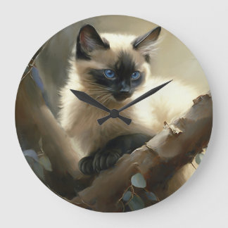 Grande Horloge Ronde Curieux grimpeur Siamese Kitten