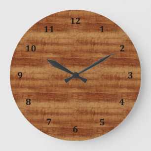 Grande Horloge Ronde Curly Koa Acacia Wood Grain Look